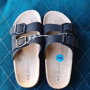 CL By LAUNDRY Black Two-Strap Women's Slide Sandals Size 10W